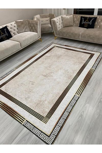 ALLGELSİN Elastic Carpet Cover Decorative Washable Digital Printing Carpet Cover Modern Striped Cover