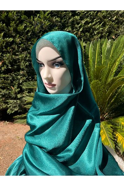 ahhu Janjan Patterned Shiny Satin Hijab Evening Dress Shawl