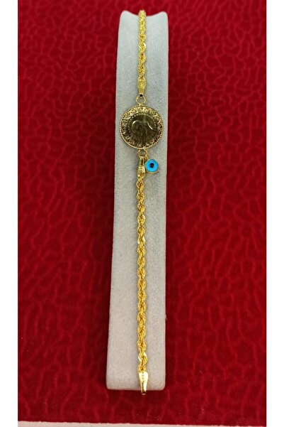 dost altın Çeyrek Altınlı Halat Zincirli Boncuk Detaylı Altın Bileklik