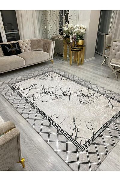 ALLGELSİN Elastic Carpet Cover Decorative Washable Digital Printing Carpet Cover Modern Striped Cover