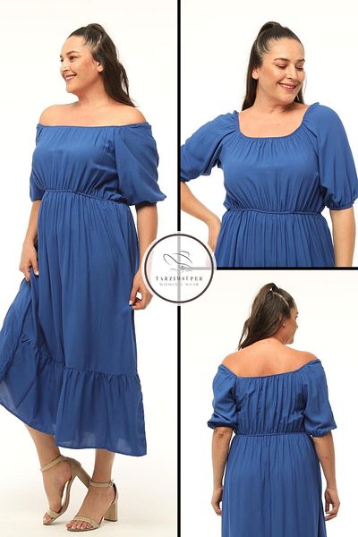 tarzımsüper Φόρεμα Plus Size 4 Seasons Anti-Sweat Fresh Bubble Sleeve φόρεμα - λαιμόκοψη και ελαστική μέση