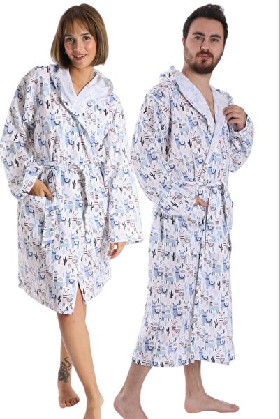 SEMTEKSTİL Müslin Bornoz %100 Pamuklu Kapşonlu Cepli Bornoz