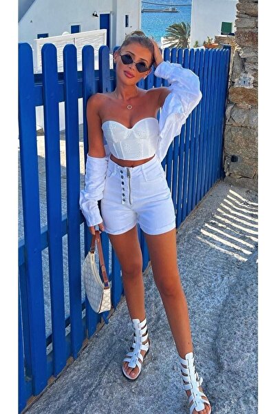 Bostini Beyaz Deri 20 Cm Kısa Gladyatör Sandalet