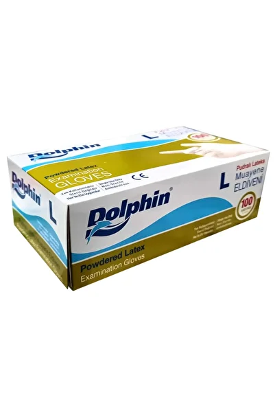 Dolphin قفازات فحص مسحوق اللاتكس (L) الحجم (عبوة من 100 قطعة)