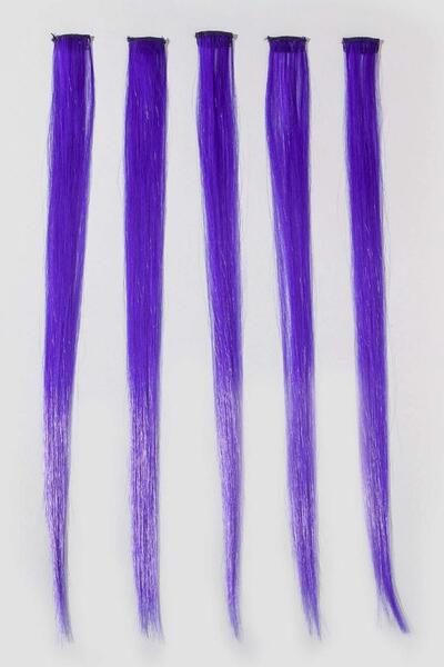 New Obsessions Long Straight Synthetic Hair Extension Snap Hairpiece - Pack of 5 Purple