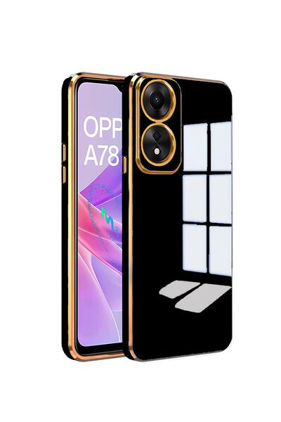 Molly Oppo A58 İçin Siyah Kenarları Gold Detaylı Lüks Silikon Kılıf