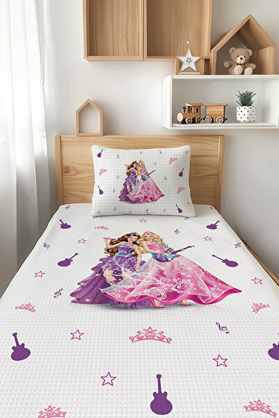 Talia Home Barbie Prensesler Desenli Tek Kişilik Çocuk PİKE Takımı