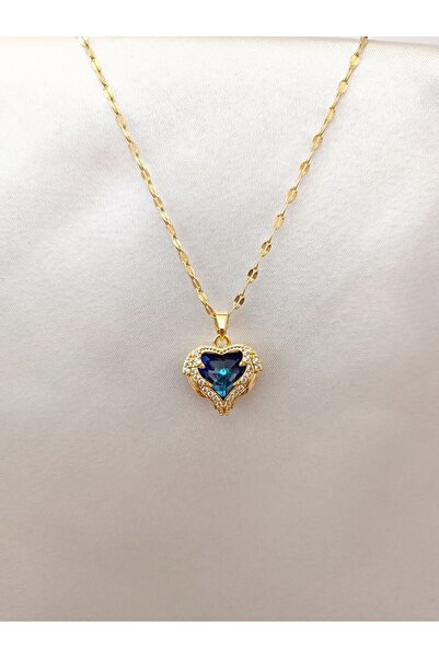 stainles steel ÇELİK GOLD OKYANUSUN KALBİ MAVİ TAŞLI KOLYE