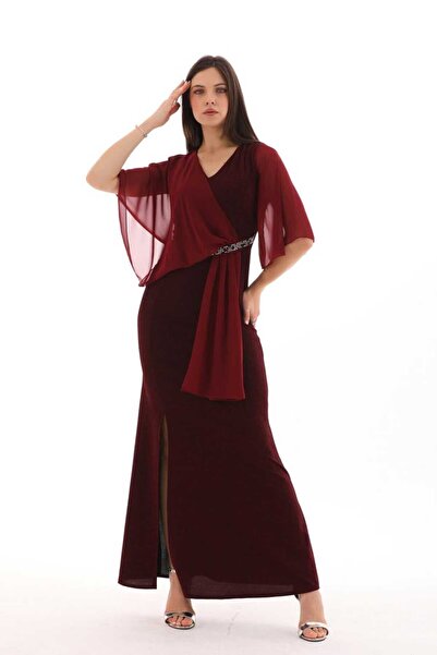 CİXAPLE SİMLİ ŞİFON TAŞLI ABİYE ELBİSE