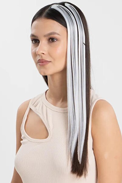 New Obsessions Μακρύ ίσιο συνθετικό κομμωτήριο με κλιπ για επέκταση μαλλιών - Πακέτο 5 τεμαχίων γκρι