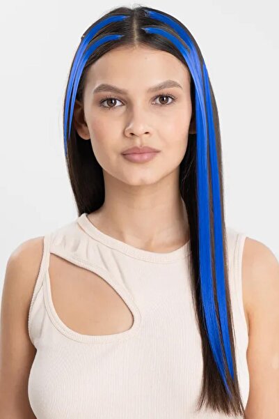 New Obsessions Extensie de păr sintetică lungă și dreaptă - Pachet de 5 bucăți albastru