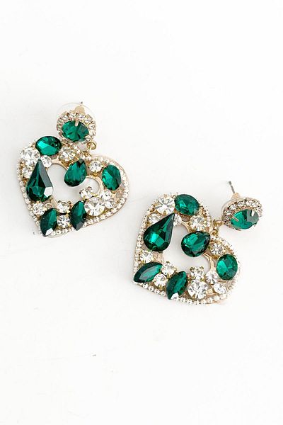 New Obsessions Green Stoned Heart Dangle Evening Dress Earrings