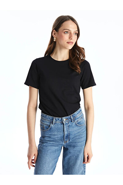 LC Waikiki Γυναικείο κοντομάνικο μπλουζάκι LCWAIKIKI Black Crew Neck - Βασικό μοντέλο