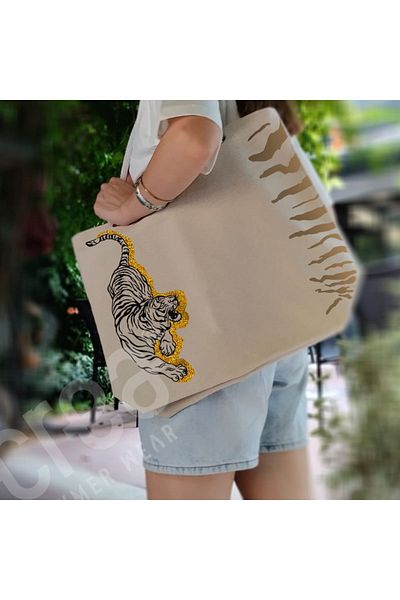 Crea Eymer Wear Γυναικεία τσάντα παραλίας από βαμβακερό χρυσό γκλίτερ