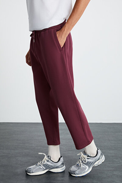 GRIMELANGE Wender Men's 100% Organic Cotton 3 Thread Non-Raised Elastic Waist Claret Red Sweatpants