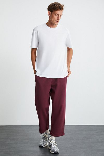 GRIMELANGE WENDER Herren-Jogginghose aus 100 % Bio-Baumwolle mit 3 Fäden, nicht erhöht, elastische Taille, Burgunderrot