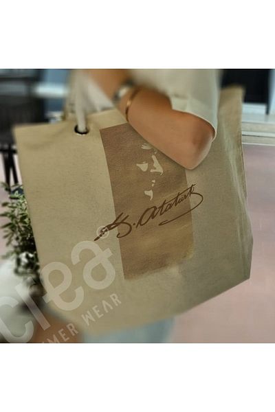 Crea Eymer Wear Γυναικεία τσάντα παραλίας Ataturk Silhouette και Signature Cotton