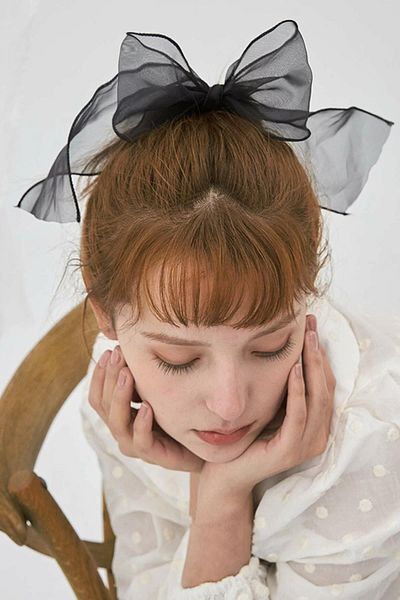 New Obsessions Фибичка за коса с панделка от черен тюл Alice