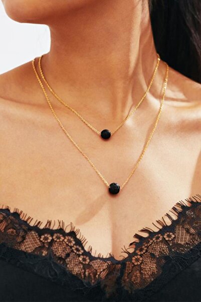 New Obsessions Penda 2 RowS Black Pearl Detailed Women'S Necklace