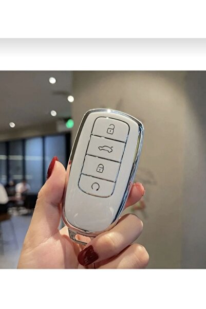 GMA KEYS غطاء مفتاح لوكس لسيارات شيري تيجو 8 برو وأومودا 5 وتيجو 7 وأفانتجارد وجيايكو نانو باللون الأبيض والفضي