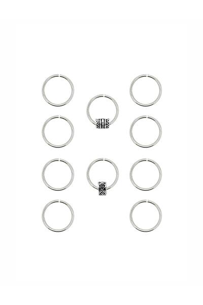 New Obsessions Pachet de 10 cercei de păr cu mărgele de culoare argintie