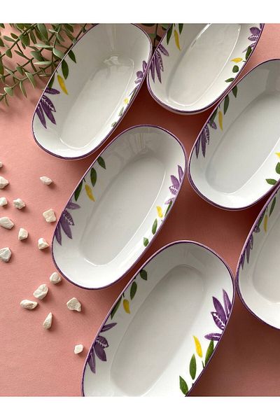DEYMEN ZÜCCACİYE Virgo Lilac 6-Piece Oval Breakfast Plate
