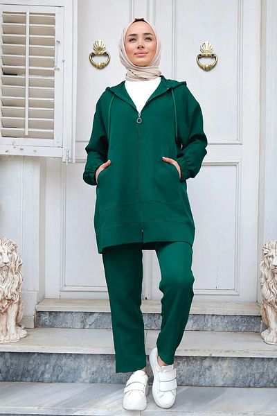 npLStore Set de sus și de jos cu fermoar cu glugă pentru femei