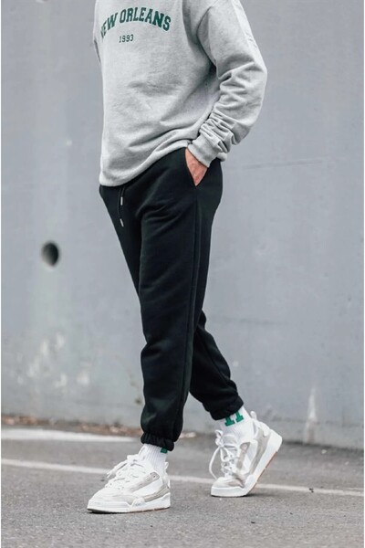 JustBS بنطال رياضي أسود فضفاض للجنسين