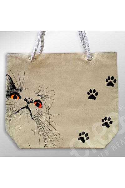 Crea Eymer Wear Γυναικεία τσάντα παραλίας Cotton Cat Design