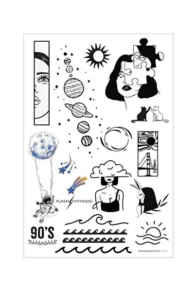 Flash Tattoos® Saturn Ve Cool Desenler Gec?ici Dovme