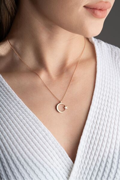 Silvano Jewelry 925 Ayar Gümüş Rose Ayyıldız Kolye