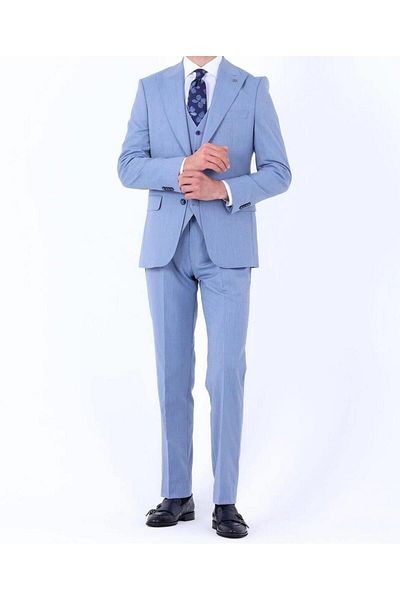 Kadir Büyükkaya Slim Fit Men's Suit with Vest - Viscose Mixed Four Seasons Can Be Used-Kaw1003S