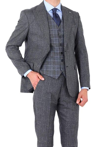Kadir Büyükkaya Men's Suit - Slim Fit Viscose Mix with Modern Vest - Kaw1001S