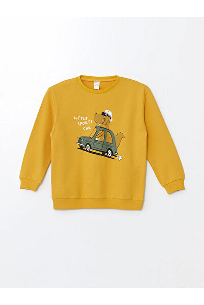 LC Waikiki lCW Baby - mEdium YEllow Baby Boy SwEatshirt and SwEatpants SEt of 2, CrEw NEck, long SlEEvE and PrintEd