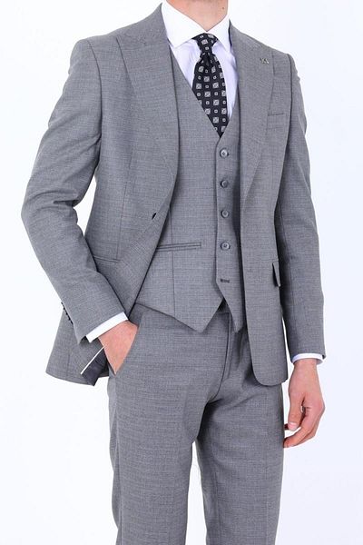 Kadir Büyükkaya Men's Viscose Mixed Slim Fit Suit - with Vest, Comfortable - Kaw1006S