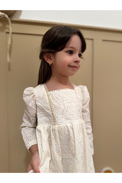 penu baby kids Long Sleeve Ecru Baby Girl Dress with Bag Accessories