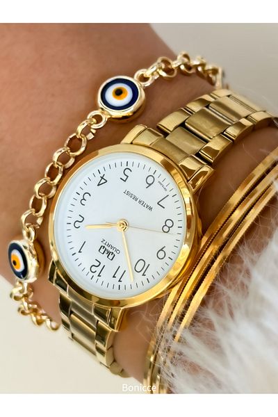 Q&Q Brand Steel Strap, Waterproof, Gold Color Small Case Women's Wristwatch+Bracelet
