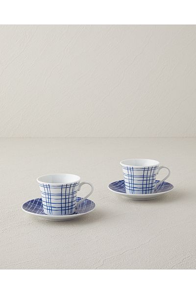 English Home Vera Blue Porcelain 4 Pieces Coffee Cup Set for 2 People