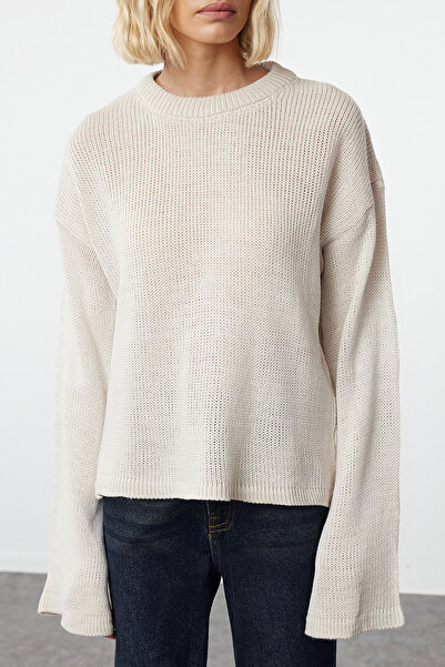 Trendyol Collection Sweter z dzianiny Stone Knitwear o okrągłym dekolcie i szerokim kroju - Twoaw25kz00295