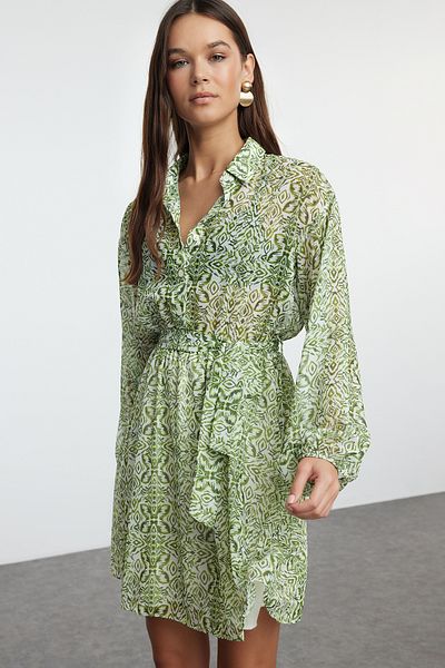 Trendyol Collection Μίνι φόρεμα με πράσινη επένδυση από σιφόν - ανοιγόμενη μέση, υφαντό TWOAW24EL00841