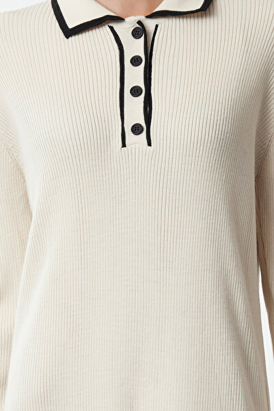 Trendyol Modest Πέτρινο πλεκτό φόρεμα πόλο με κουμπιά πέτρας TCTAW25EB00044