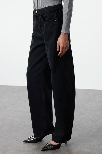 Trendyol Collection Černé Baggy Jeans s vysokým pasem TWOAW25JE00130