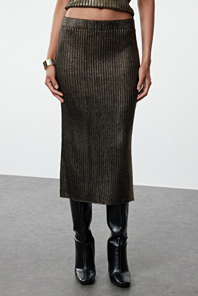 Trendyol Collection Σετ πλεκτό με μοτίβο από χρυσό φύλλο - TWOAW25AU00067