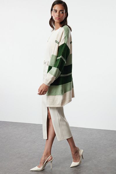 Trendyol Collection Green Block Patterned Soft Knitwear Cardigan - Twoaw25Hi00271