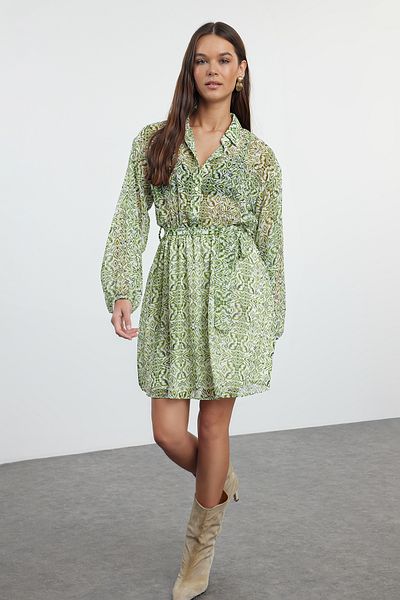 Trendyol Collection Μίνι φόρεμα με πράσινη επένδυση από σιφόν - ανοιγόμενη μέση, υφαντό TWOAW24EL00841
