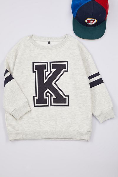 TRENDYOLKIDS Fiú szürke melange szlogen nyomott pamut iskolai pulóver - TKDAW25SW00014