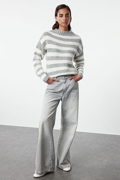 Trendyol Collection Crew Neck Gray Knitwear Sweater - Color Block TWOAW25KZ00180