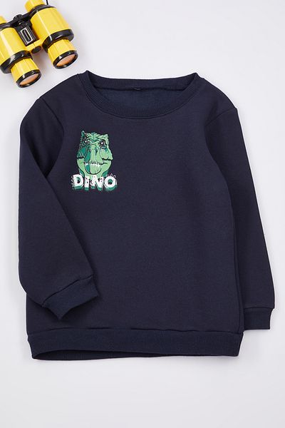 TRENDYOLKIDS Бавовняний світшот з малюнком динозавра для хлопчиків темно-синій TKDAW25SW00014