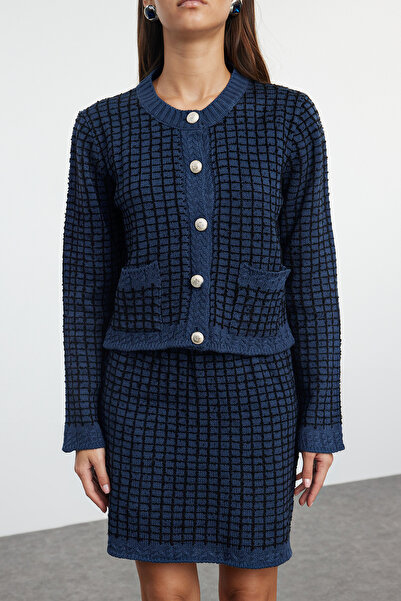 Trendyol Collection Indigó kötöttáru alsó-felső szett - kötött részletekkel TWOAW25AU00005