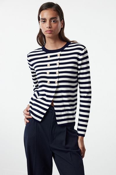 Trendyol Collection Knitwear Sweater - Navy Blue Striped, TWOAW25KZ00287 Model